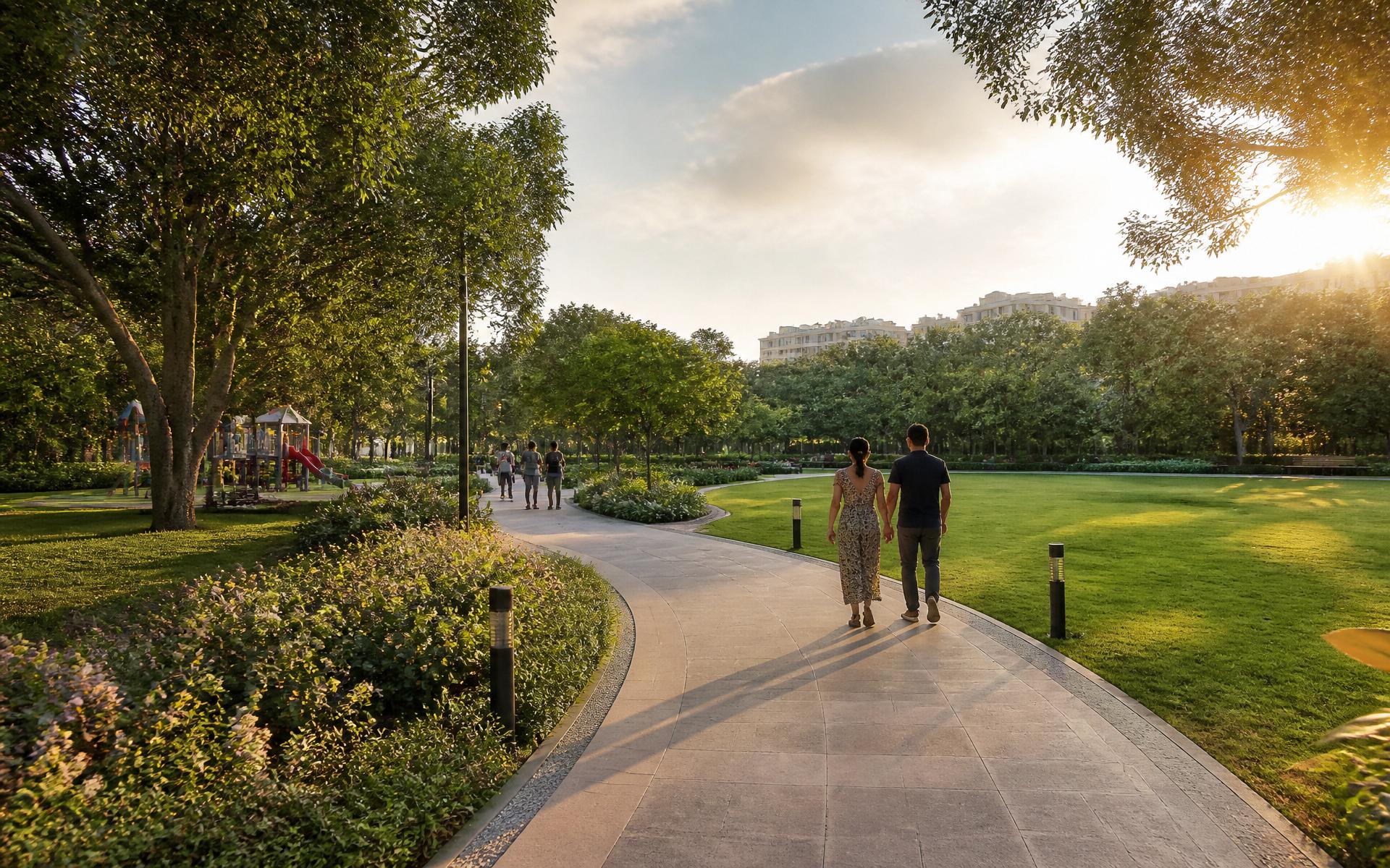 Community park at golden hour